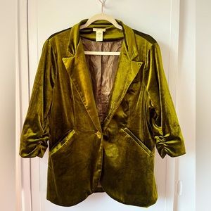 Moss green velvet blazer, size 1XL